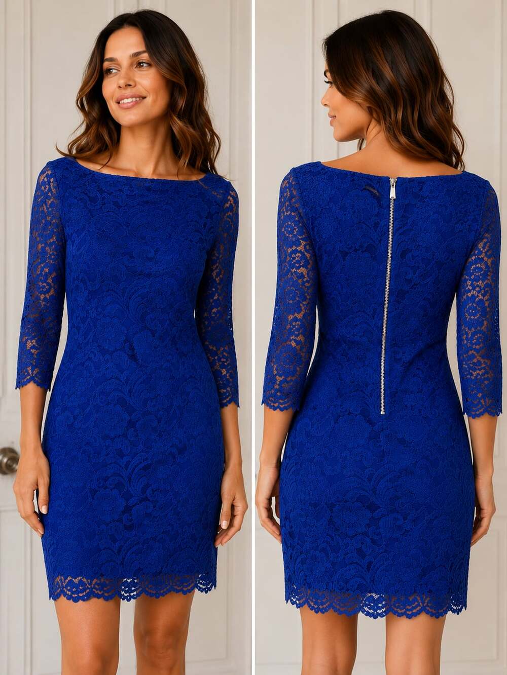 Vince Camuto Royal Blue Floral Lace 3/4 Sleeve Sheath Dress